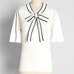 MODCLOTH Bow Thyself Ivory Tie Neck Knit Top NWT Sz XL